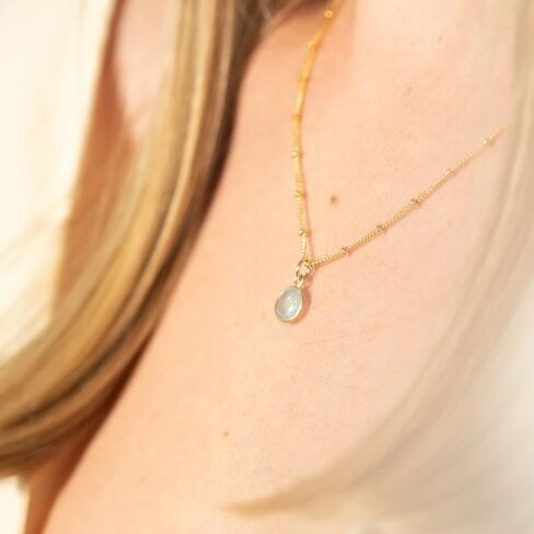 Natural Minimalist Aquamarine Gemstone Necklace - Suspended on 14k Gold Filled Satellite Chain in Saudi Arabia