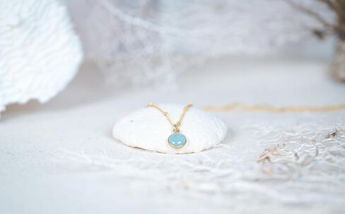 Natural Minimalist Aquamarine Gemstone Necklace - Suspended on 14k Gold Filled Satellite Chain in Saudi Arabia