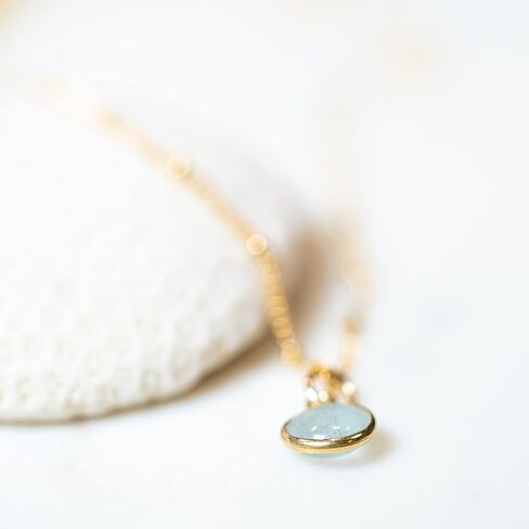 Natural Minimalist Aquamarine Gemstone Necklace - Suspended on 14k Gold Filled Satellite Chain in Saudi Arabia