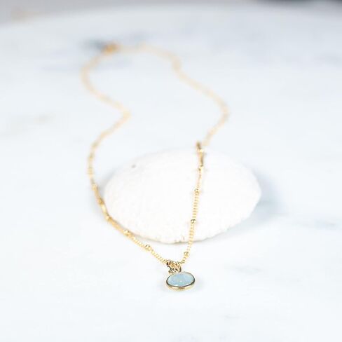 Natural Minimalist Aquamarine Gemstone Necklace - Suspended on 14k Gold Filled Satellite Chain in Saudi Arabia