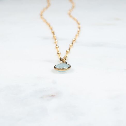 Natural Minimalist Aquamarine Gemstone Necklace - Suspended on 14k Gold Filled Satellite Chain in Saudi Arabia