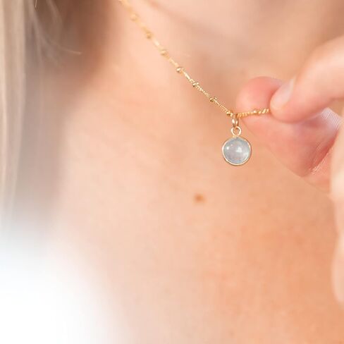 Natural Minimalist Aquamarine Gemstone Necklace - Suspended on 14k Gold Filled Satellite Chain in Saudi Arabia