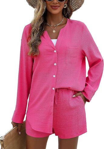 Namifin ملابس نسائية مكونة من قطعتين، مجموعات صالة غير رسمية، قميص وسروال قصير متطابق مع مجموعات بيجامة in Kuwait