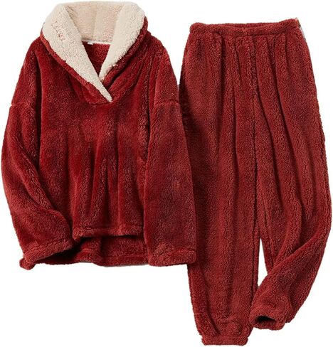 BTPEIHTD Womens Fuzzy Pajamas Set Fleece Sleepwear Pullover Oversized Top and Pants Loose Loungewear in Kuwait