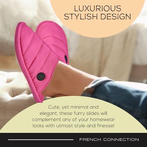 شبشب نسائي من النايلون المنتفخ من French Connection، حذاء منزلي شتوي ناعم للغاية ومريح للنساء مع إسفنج يحتفظ بالشكل in Saudi Arabia