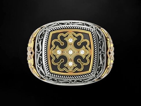 خاتم متقاطع للرجال، خاتم الأزهار المسيحية الصليب الديني خاتم خمر منقوش زهرة خاتم الهيب هوب كريستال الصليب الدائري الرجال الشرير الصليب Signet خاتم المجوهرات هدية عيد الأب الملحقات in Kuwait