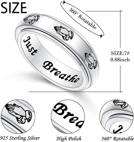 خاتم من الفضة الاسترلينية عيار 925 لتخفيف القلق وتخفيف الملل وفرط الحركة ونقص الانتباه والتوحد in Kuwait