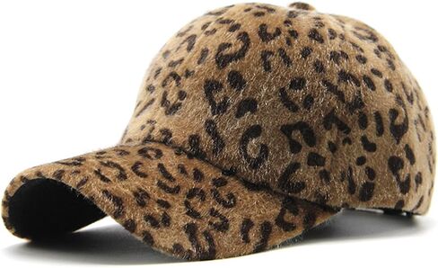Mealah Women Faux Fur Baseball Cap with Leopard Fleece Winter Warm Hip-Hop Baseball Hats, Brown Leopard Print, One size in Saudi Arabia