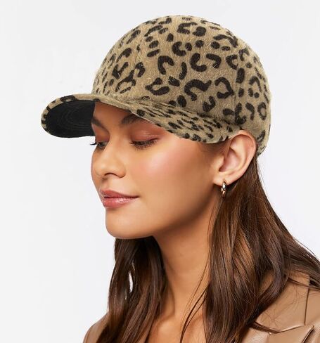 Mealah Women Faux Fur Baseball Cap with Leopard Fleece Winter Warm Hip-Hop Baseball Hats, Brown Leopard Print, One size in Saudi Arabia