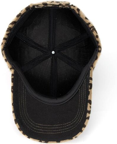 Mealah Women Faux Fur Baseball Cap with Leopard Fleece Winter Warm Hip-Hop Baseball Hats, Brown Leopard Print, One size in Saudi Arabia