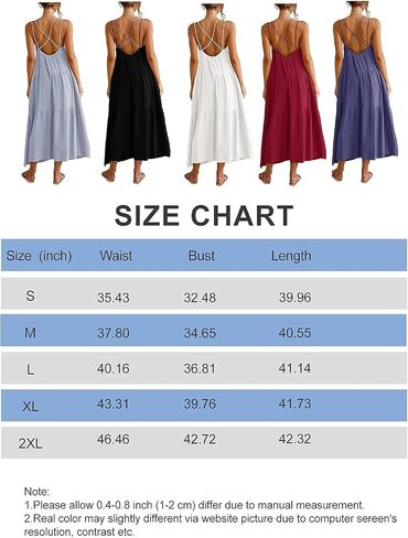 Febriajuce Women’s Summer Maxi Dress Casaul Spaghetti Straps Solid V-Neck Backless Cami Dresses with Two Pockets in Saudi Arabia