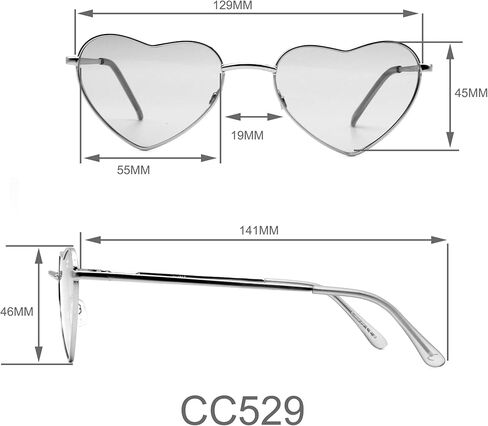 نظارات شمسية للسيدات على شكل قلب معدني طراز CC529 مع حماية من الأشعة فوق البنفسجية 400. هدايا عصرية لها، 55 ملم in Kuwait