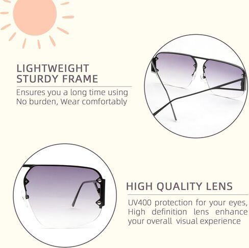 نظارة شمسية JOO'RTI Designer Aviator بدون إطار للرجال والنساء كبيرة الحجم بإطار معدني عصري ظلال lrest De Sol Para Mujer in Saudi Arabia