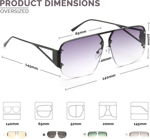 نظارة شمسية JOO'RTI Designer Aviator بدون إطار للرجال والنساء كبيرة الحجم بإطار معدني عصري ظلال lrest De Sol Para Mujer in Saudi Arabia