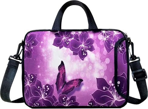 14-Inch Neoprene Laptop Shoulder Messenger Bag Case Sleeve for 13 13.3 14 14.1" Inch Notebook/Chromebook (Purple Flower) in Saudi Arabia