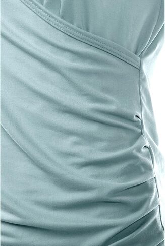 DOUBLJU 3/4 Sleeve Satin Ruched Hem Tank Tops Deep V Neck Tops Casual Basic Wrap Style for Womens with Plus Size in Saudi Arabia