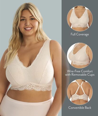 Underwear for Women Plus Size Full Coverage Wireless Lace Bralette with Adjustable Convertible Wide Straps in Saudi Arabia