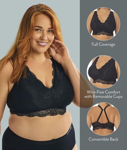 Underwear for Women Plus Size Full Coverage Wireless Lace Bralette with Adjustable Convertible Wide Straps in Saudi Arabia