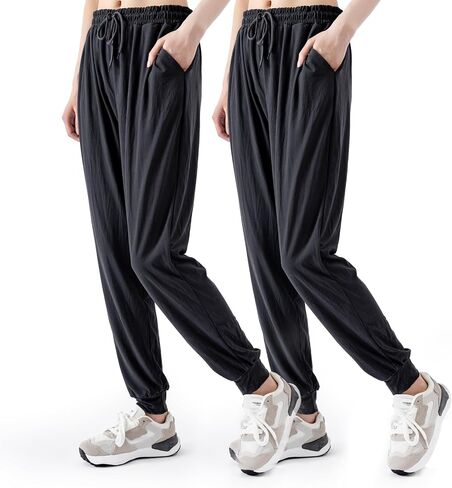 2 Pack Womens Jogger Pants with Pockets Soft Tapered Joggers Sweatpants for Women Drawstring Lounge Pants in Saudi Arabia