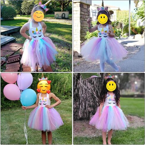 زي Mooedcoe Unicorn للفتيات الصغيرات، مصنوع يدويًا من الترتر بألوان قوس قزح ووحيد القرن توتو لهدايا أعياد الميلاد وديكور الحفلات in Kuwait