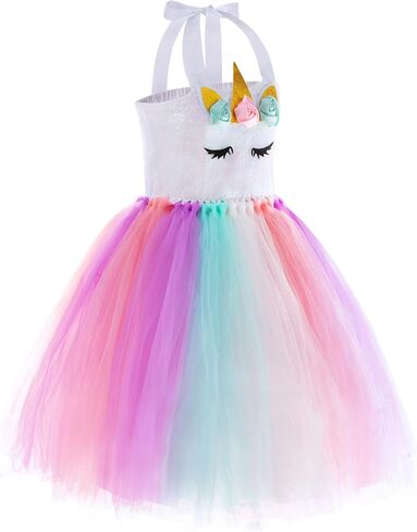 زي Mooedcoe Unicorn للفتيات الصغيرات، مصنوع يدويًا من الترتر بألوان قوس قزح ووحيد القرن توتو لهدايا أعياد الميلاد وديكور الحفلات in Kuwait