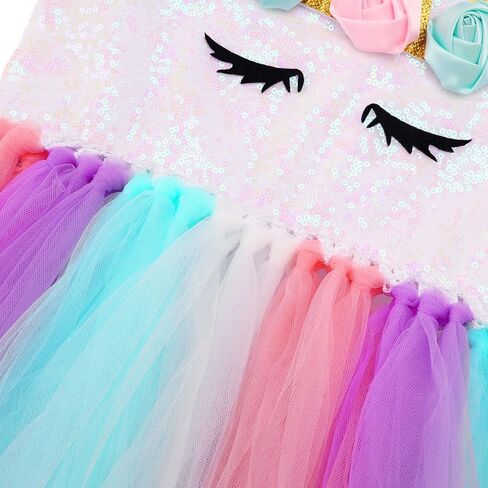 زي Mooedcoe Unicorn للفتيات الصغيرات، مصنوع يدويًا من الترتر بألوان قوس قزح ووحيد القرن توتو لهدايا أعياد الميلاد وديكور الحفلات in Kuwait