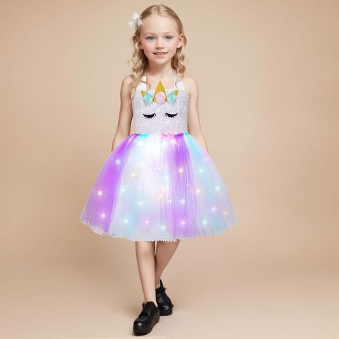 زي Mooedcoe Unicorn للفتيات الصغيرات، مصنوع يدويًا من الترتر بألوان قوس قزح ووحيد القرن توتو لهدايا أعياد الميلاد وديكور الحفلات in Kuwait