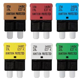 Circuit Breaker E37 DC 14V Auto Reset Fuse Low Profile ATC/ATO Fuse Kit 6 PCS 5A 10A 15A 20A 25A 30A for Boat Marine RV Yacht Battery Trailer Bus Truck