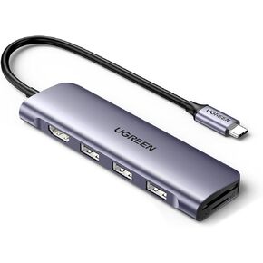 UGREEN Revodok 106 USB C Hub 6 in 1 USB C Dongle 4K HDMI, 3 USB 3.0 Ports, SD/TF Card Reader Compatible with MacBook Pro, MacBook Air, iPad, iPhone 15 Pro/Pro Max. Grey