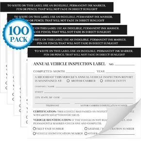 100 Pack Annual Vehicle Inspection Label 5" x 4" Interior Vehicle Inspection 2 Ply Sticker Vinyl with PET Laminate