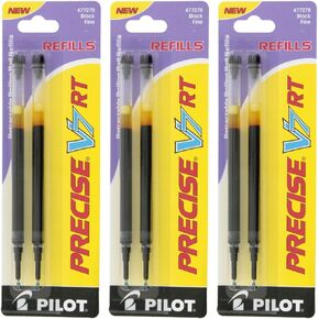 Pilot Precise V7 RT Liquid Ink Retractable Rollerball Pen Refills, 0.7mm, Fine Point, Black Ink, 3-Packs of 2