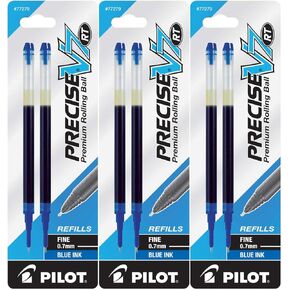 Pilot Precise V7 RT Liquid Ink Retractable Rollerball Pen Refills, 0.7mm, Fine Point, Blue Ink, Pack of 6