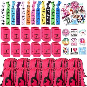 136 Pcs Gymnastic Gift Set Gymnastics Party Favor for Girl Birthday Drawstring Backpack Wristband Sweatband Gymnastics Bag Ponytail Holder Hair Tie Temporary Tattoo Gymnastic Sticker in Kuwait