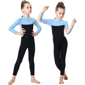 Kids Wetsuit for Girls 3/2mm CR Neoprene Thermal Diving Suits Back Zip UV Protection Full Wetsuit for Swimming Diving Surfing Snorkeling