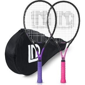 Adults Tennis Racket 2 Pack, Durable 27 Inch Coupled Tennis Racquet Light-Weight, Pre-Strung and Regrip, Suitable for Beginners to Intermediate Players in Saudi Arabia