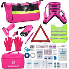 Car Emergency Kit for Women, Pink Emergency Roadside Assistance kit with Pink Car Safety Kit, Thoughtful Car Accessories Ready for New Drivers and Adventurers