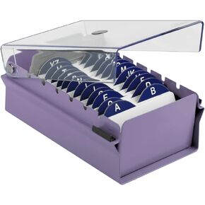 Acrimet Index Business Card Size File Holder Organizer Metal Base Heavy Duty (AZ Index Cards and Divider Included) (Purple Color with Clear Crystal Plastic Lid Cover) in Kuwait