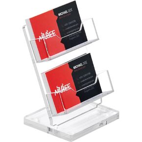 NIUBEE Acrylic Business Card Holder for Desk 2 Tier Clear Business Card Stand, Business Card Display for Office Exhibition, 130 Cards Capacity, 2 Slots