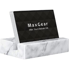 MaxGear Business Card Holder for Desk, White Carrara Marble Card Display Stand Holders Holds up to 50 Cards, Elegant Desktop Organizer for Home and Office
