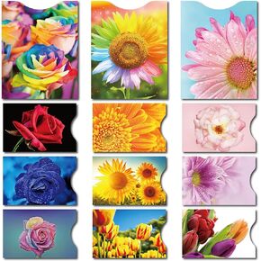 12 RFID Blocking Sleeves (9 Credit card sleeves & 3 passport sleeves) Anti RFID Identity Theft Protection,Beautiful flowers design