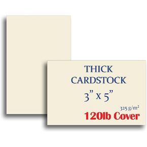 Thick & Heavy Cardstock - 120lb Cover - 3" x 5" Natural Cream - 325gsm 15pt Thick Paper - Index, Flash & Post Card Stock (100 Pack)