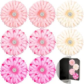 8 Pieces Cute Flower Magnets for Locker 3D Diamond Flower Fridge Magnets Pink Locker Decorations for Girls School Office Whiteboard Kitchen Locker,Large 4.3 Inch