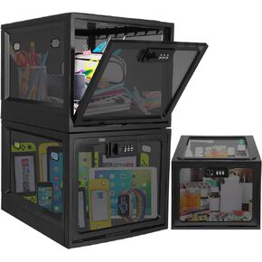 3 Pcs Lockable Box Combination Medication Lockable Container Locked Medicine Box Refrigerator Food Snack Locker Tablet Phone Locking Organizer Bin for Home School Office Personal Items, Black