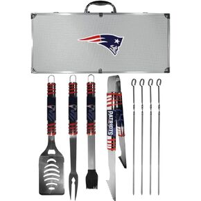 NFL Siskiyou Sports Fan Shop New England Patriots Steel Tailgater BBQ Set w/Case 8 piece Gray