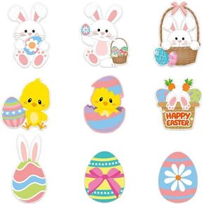 45 Pcs Easter Cutouts Bulletin Board Decoration Set Easter Egg Rabbits Cut-Outs with 100Pcs Glue Points Easter Bunny Animals Cardboard Cut Outs for Classroom Bulletin Board Game Party Decoration