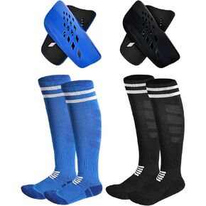 2 Pairs Soccer Shin Guards for Kids Youth Adults, Shin Pads and Long Soccer Socks for 3-15 Years Old Boys Girls, Protective Gear Soccer Equipment for Football Games