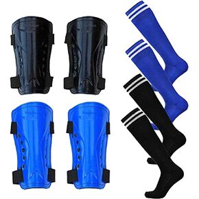 2 Pair Knee Shin Guards Soccer Football Shin Pads Protector Calf Knee Protective Gear for 5-10 Old Kids, Teenagers, Boys, Girls, with 2 Pair Long Sleeve Soccer Socks