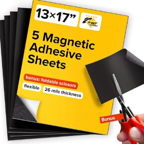 Ultra Thin Magnetic Sheets with Adhesive Backing - 5 PCs Each 17" x 13" - Flexible Magnet Sheets with Self Adhesive - Sticky Magnetic Paper for Photo and Picture Magnets - Craft Magnet Stickers