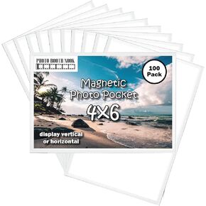 Photo Booth Nook - Premium Magnetic Pocket Picture Refrigerator Frame, White, Holds 4 x 6 Inches Photos, 100 Pack
