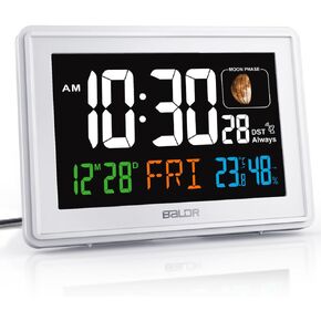 BALDR Atomic Alarm Clock - Large Color Display Digital Desk Clock - with Indoor Temperature & Humidity - Date & Real-Time Moon Phases - Perfect Office or Nightstand Clock (Black)